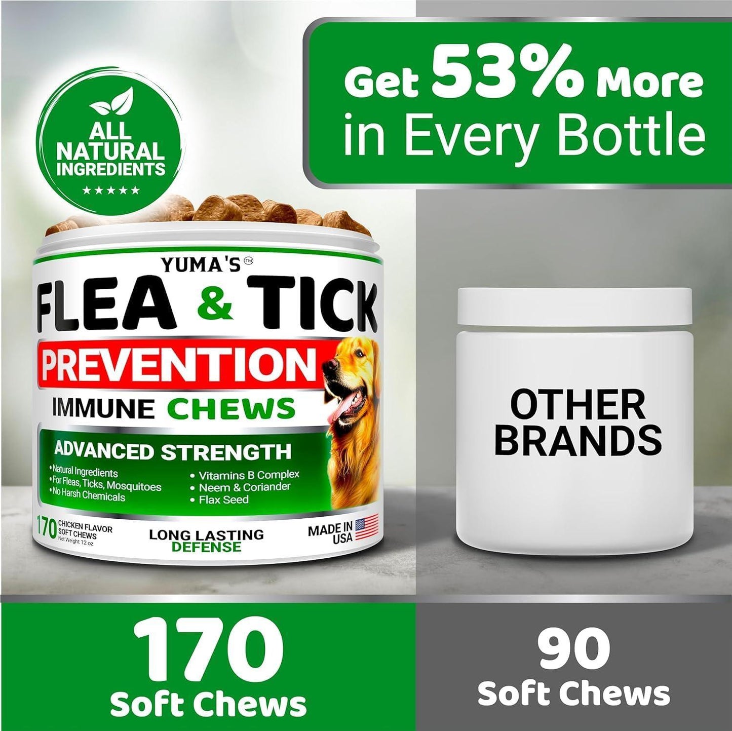 2 Pack Flea and Tick Prevention for Dogs Chewables Natural Dog Flea and Tick Treatment Chewable Flea and Tick Chews for Dogs Soft Oral Flea Pills for Dogs All Breeds & Ages Made in USA