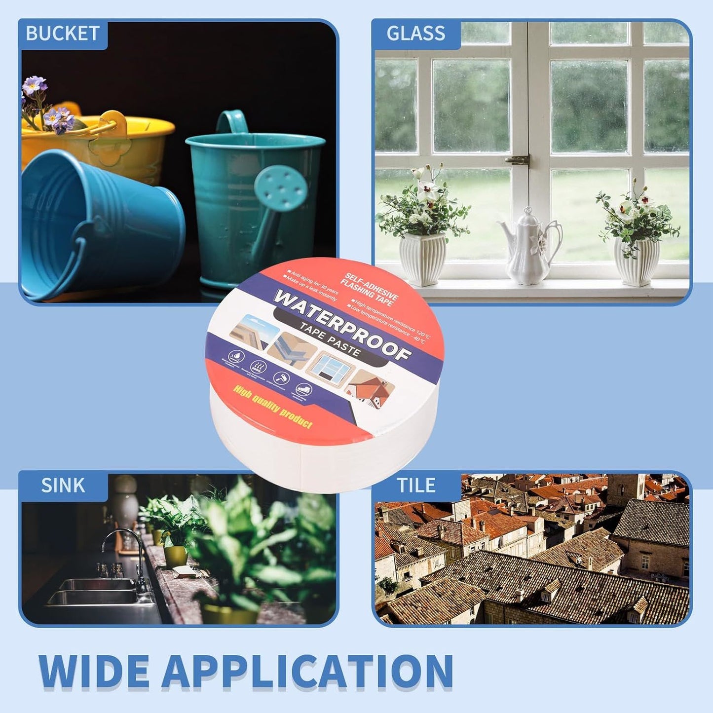 Waterproof Tape for Leaks Aluminum Butyl Tape with Adhesive for RV Repair, Glass Repairs, Air Mattress Patch, Window Caulking, Boat Sealing, Roof Patching