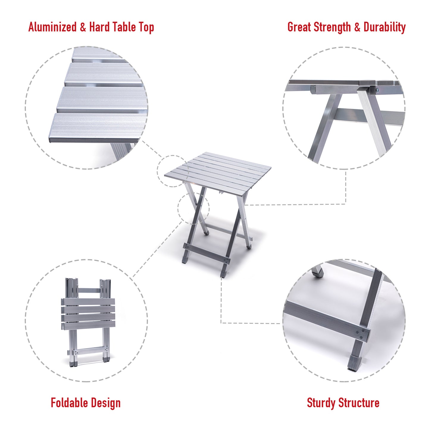 SUNNYFEEL Folding Camping Table - Lightweight Aluminum Portable Picnic Table, 18.5x18.5x24.5 Inch for Cooking, Beach, Hiking, Travel, Fishing, BBQ, Indoor Outdoor Small Foldable Camp Tables