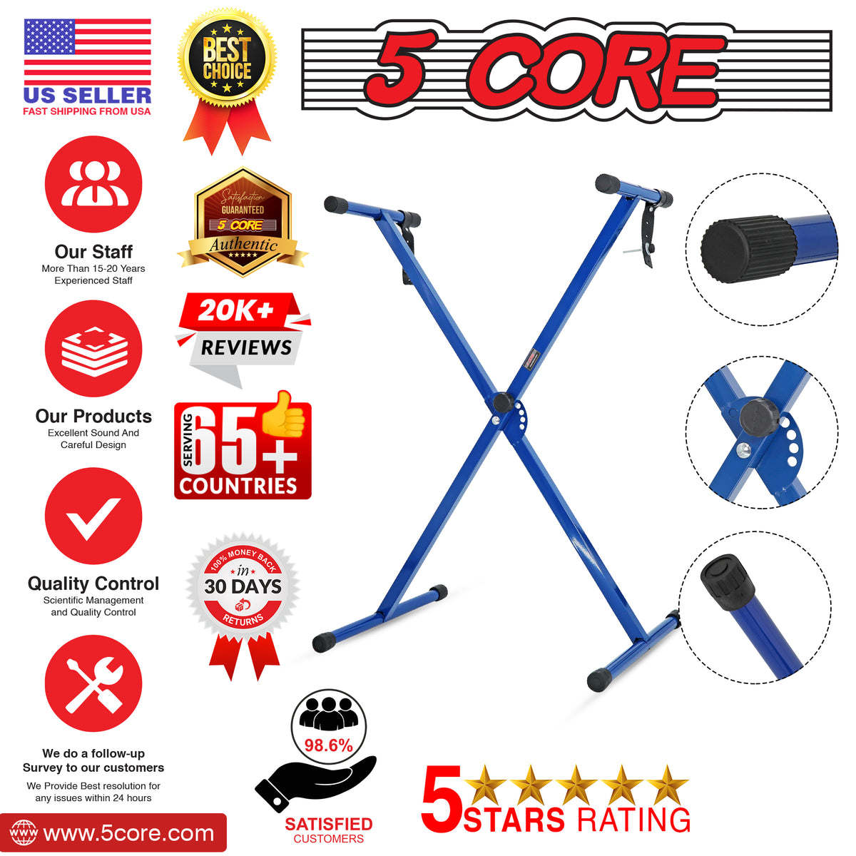 5 Core Keyboard Stand Adjustable Digital Electric Piano Synthesizer Music Stands For 61 76 88 Keys - KS 1X