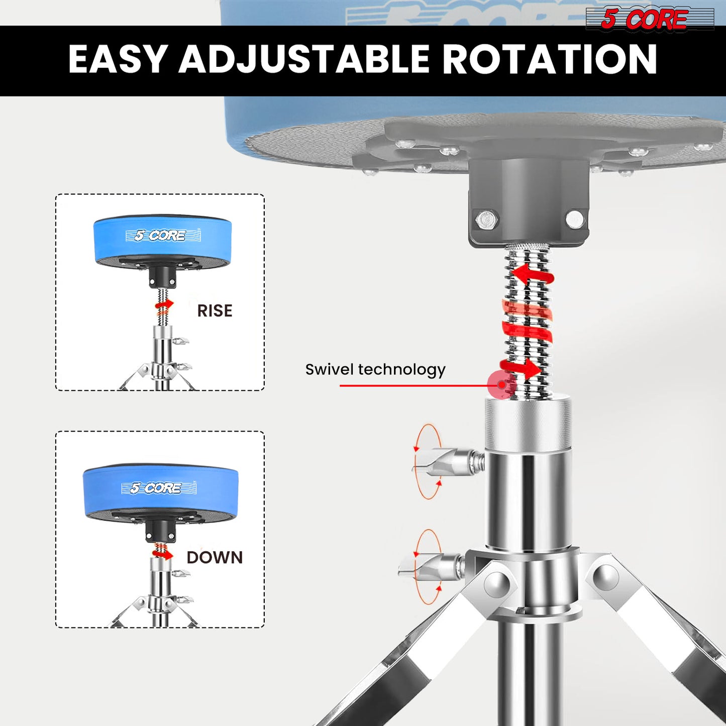 Drum Throne Padded Guitar Stool Swivel Height Adjustable Professional Music Chair For Adults And Kids w Anti Slip Rubber Feet - DS CH BLU VEL HD
