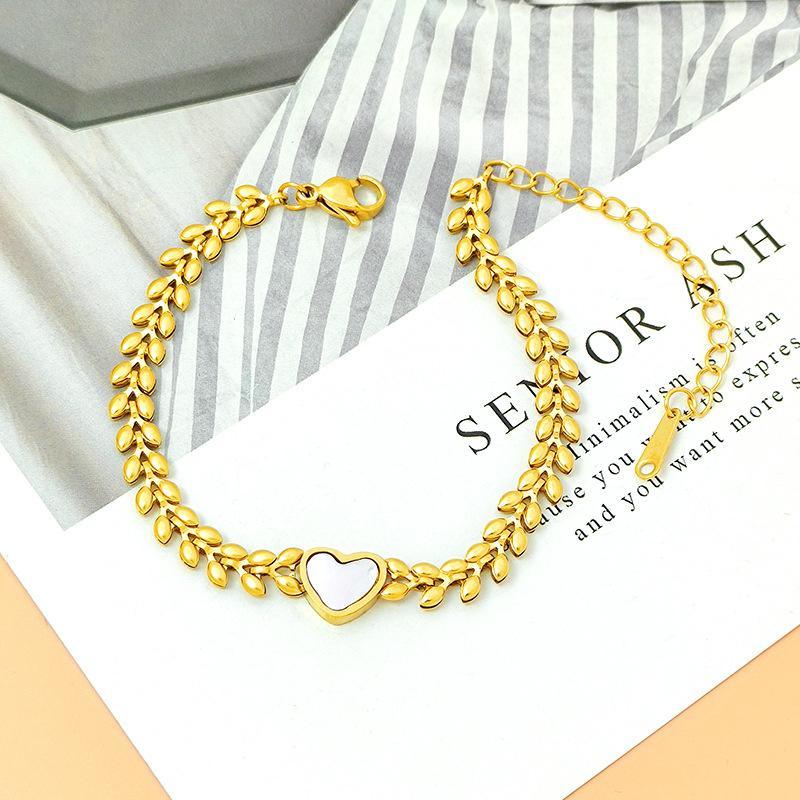 Original niche design exquisite titanium steel plated 18K gold natural love white mother-of-pearl shell bracelet female double-sided wearable