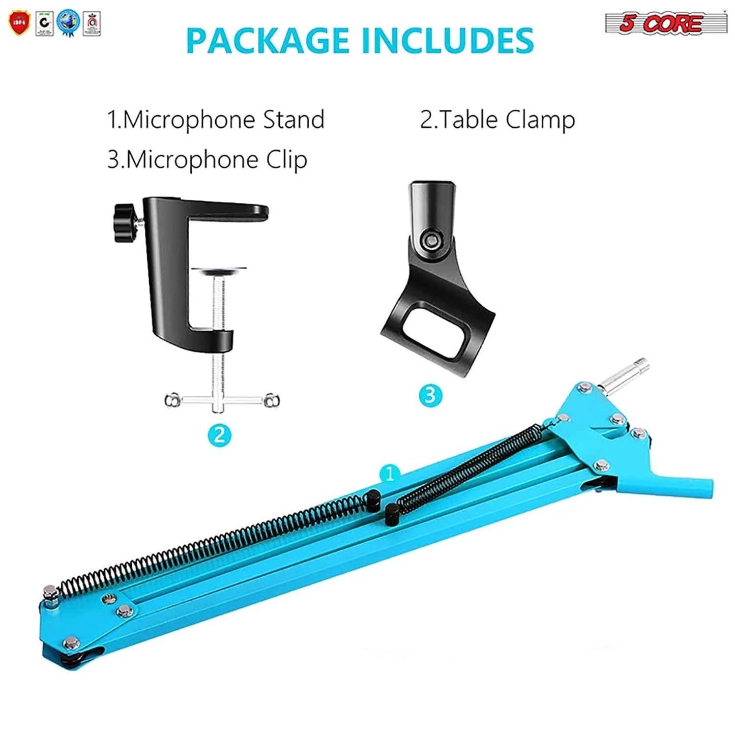 5 Core Mic Arm Adjustable Boom Microphone Stand Desk Mount Heavy Duty Brazo Para Microfono for Condenser Dynamic Mics - MS ARM BLU
