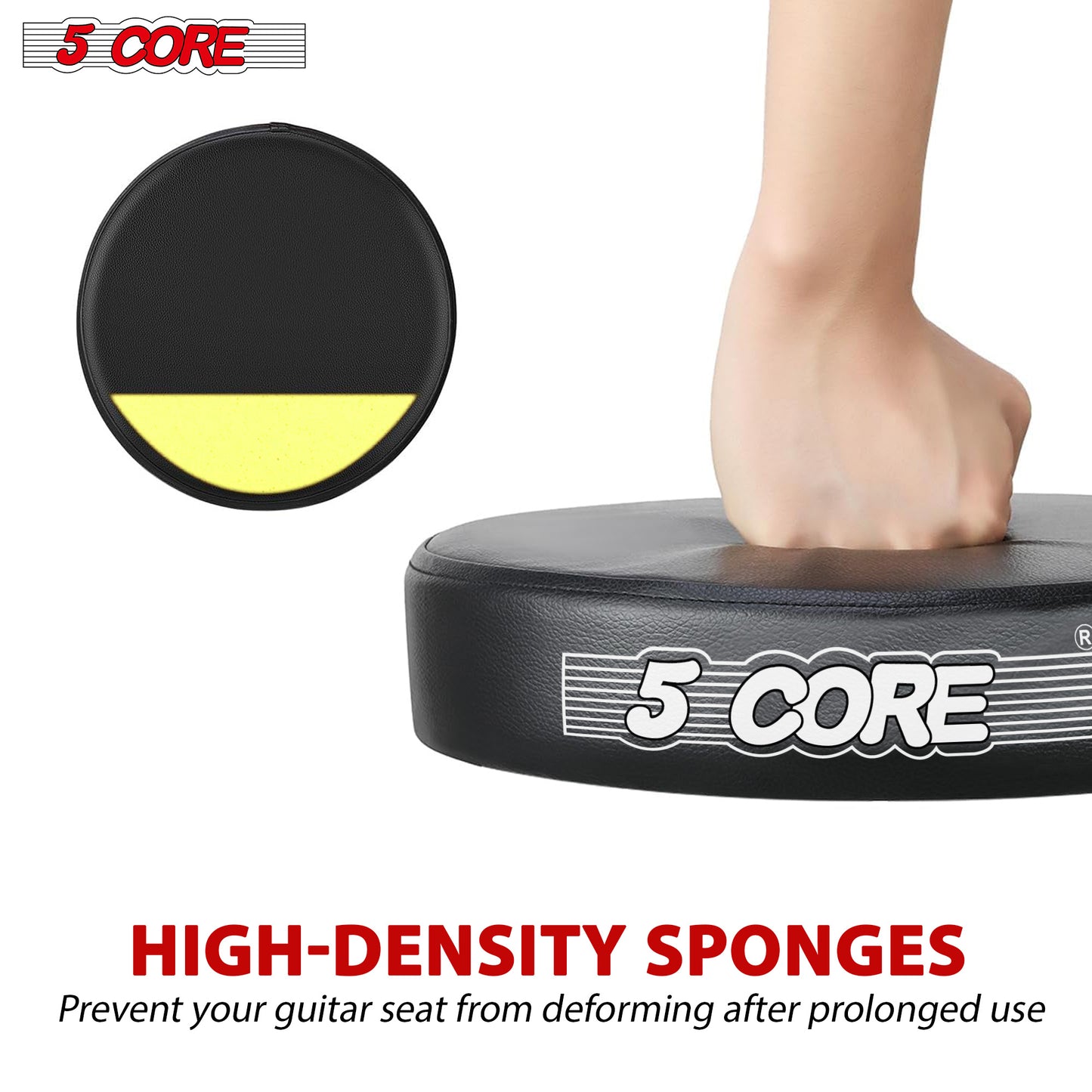 5 Core Guitar Stool • w Comfortable Padded Seat • Foot Rest • Guitar Holder w 300 Lbs Capacity - GSTOOL BLK