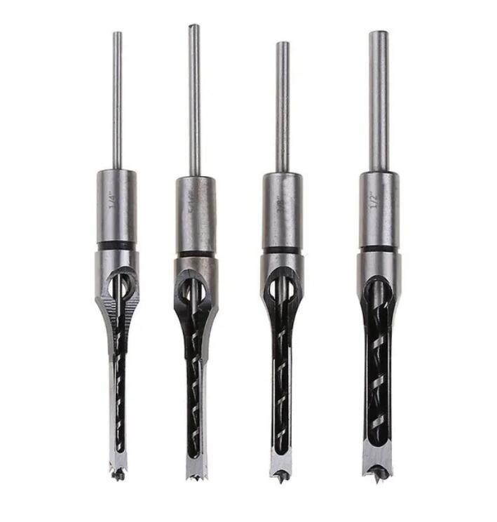 Square Hole Saw Auger Drill Bit Cut Mortising Chisel Woodworking Tool Set