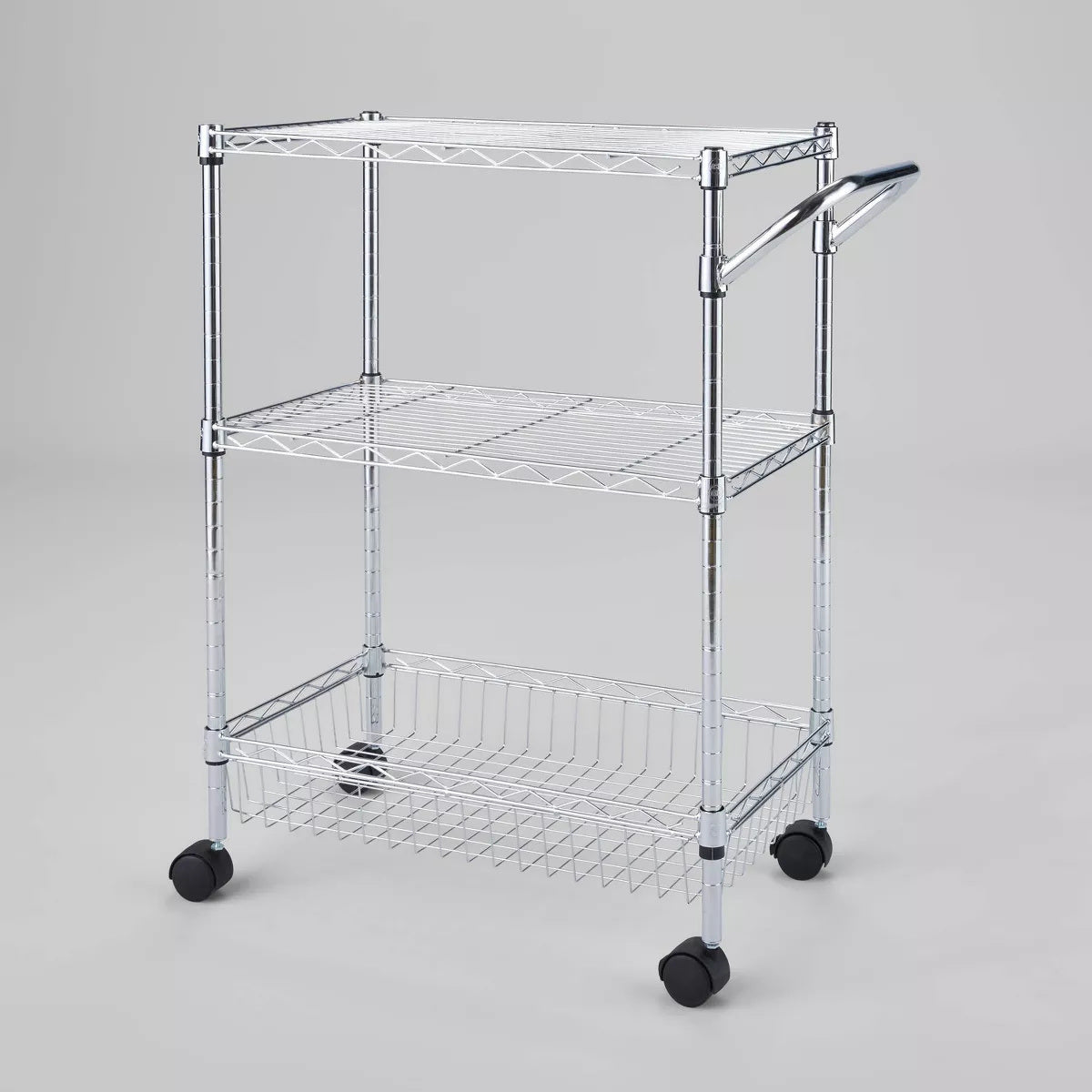 3 Tier Metal Utility Cart Chrome Rolling Kitchen Storage, Adjustable Shelves