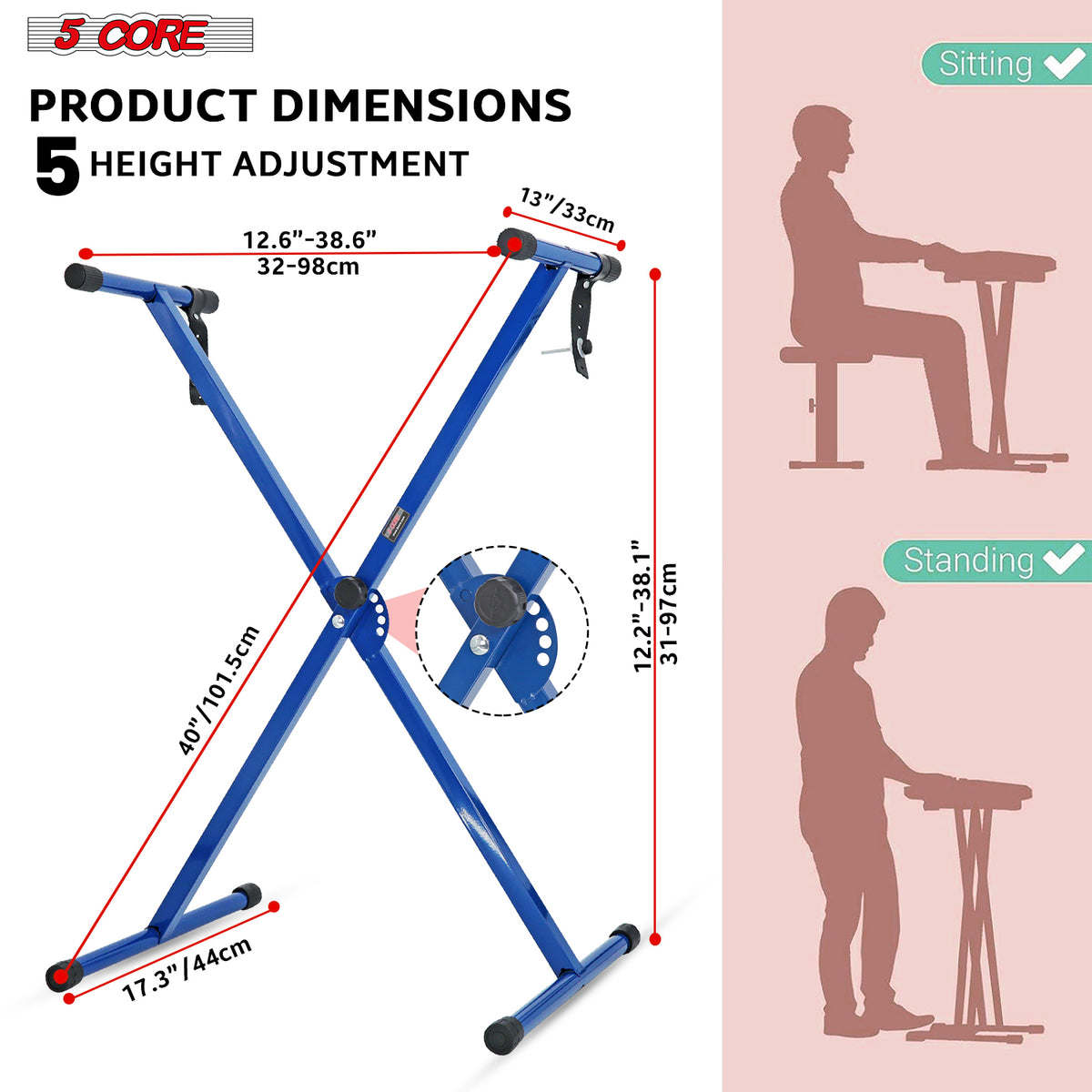 5 Core Keyboard Stand Adjustable Digital Electric Piano Synthesizer Music Stands For 61 76 88 Keys - KS 1X