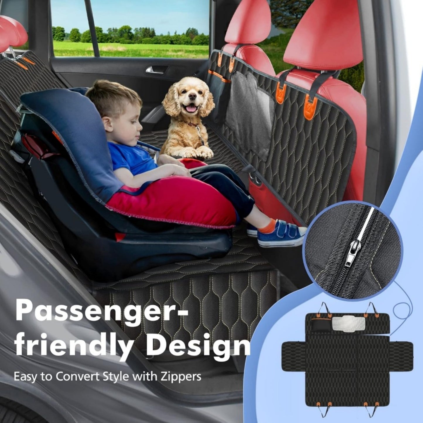 Dog Car Seat Cover for Back Seat, Back Seat Cover for Dogs, Scratchproof Car Hammock for Dogs with Mesh Window,Dog Seat Belt,Washable Pet Seat Cover for SUV/Cars/Trucks - Black
