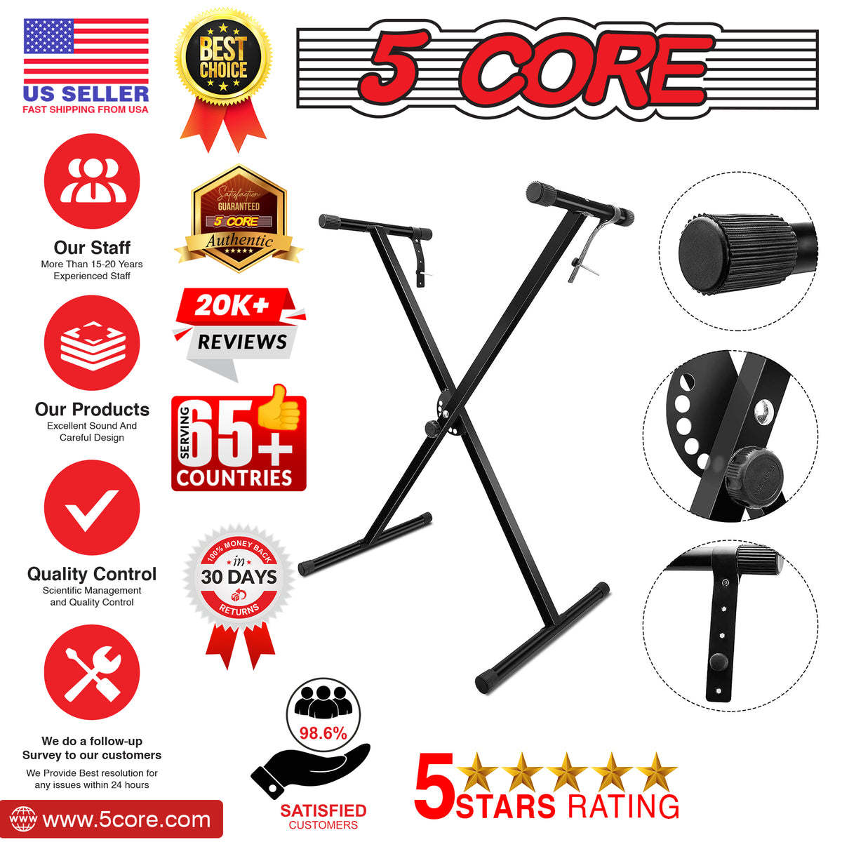 5 Core Keyboard Stand Adjustable Digital Electric Piano Synthesizer Music Stands For 61 76 88 Keys - KS 1X