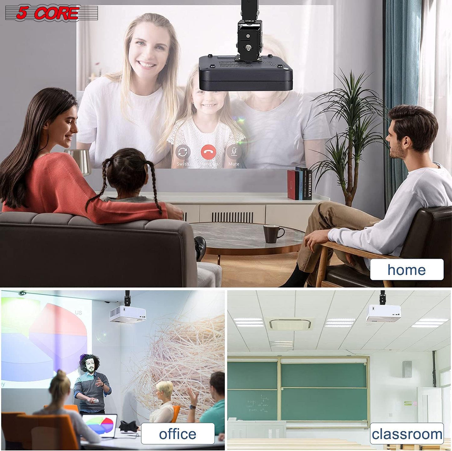 Projector Stabd HD Ceiling Mount Universal Black Extendable Bracket TILT Wall Mount Hanger Supports up to 40 lbs Mounting for Most Projectors Video - 5 Core PS 01 BLK