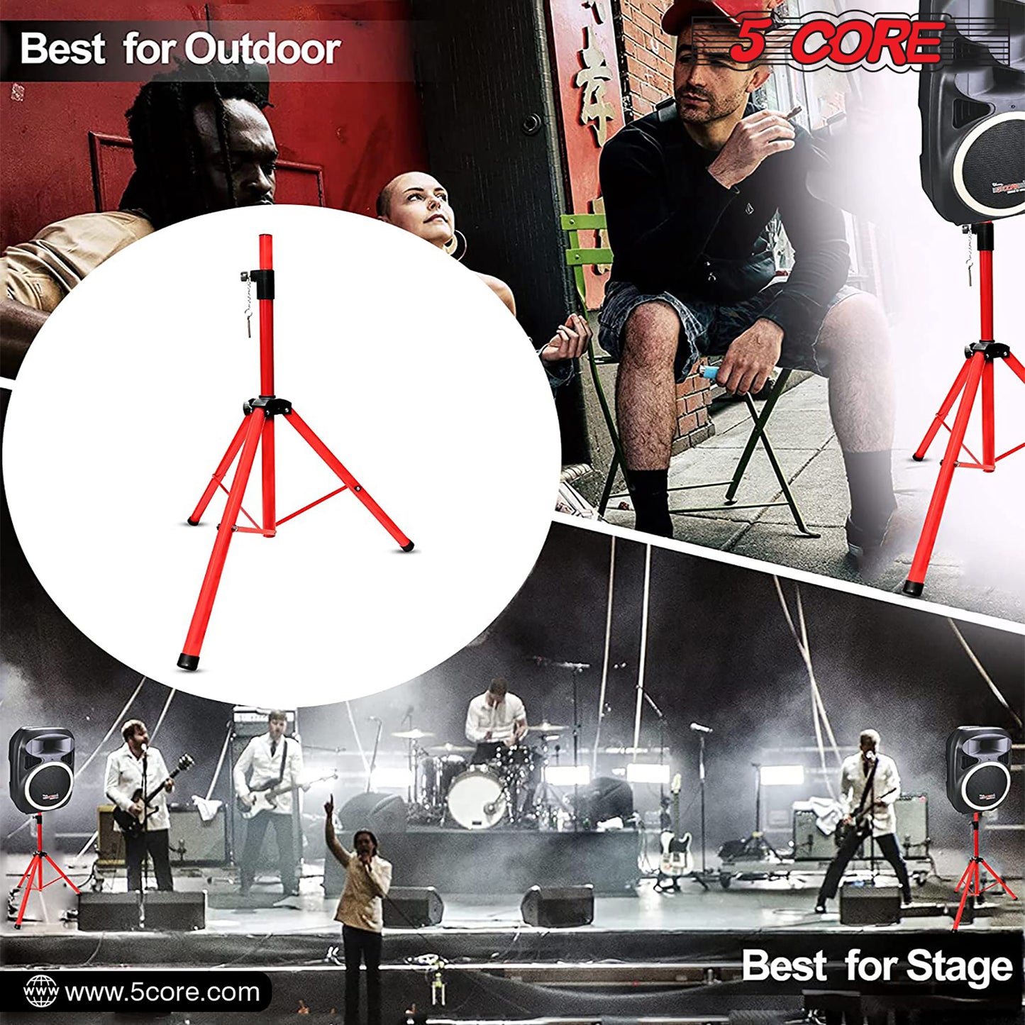 5 Core Speaker Stand Tripod Floor Tall Adjustable Up to 72 Inch DJ Studio Monitor Stands Pole Mount -- SS ECO 1PK WoB