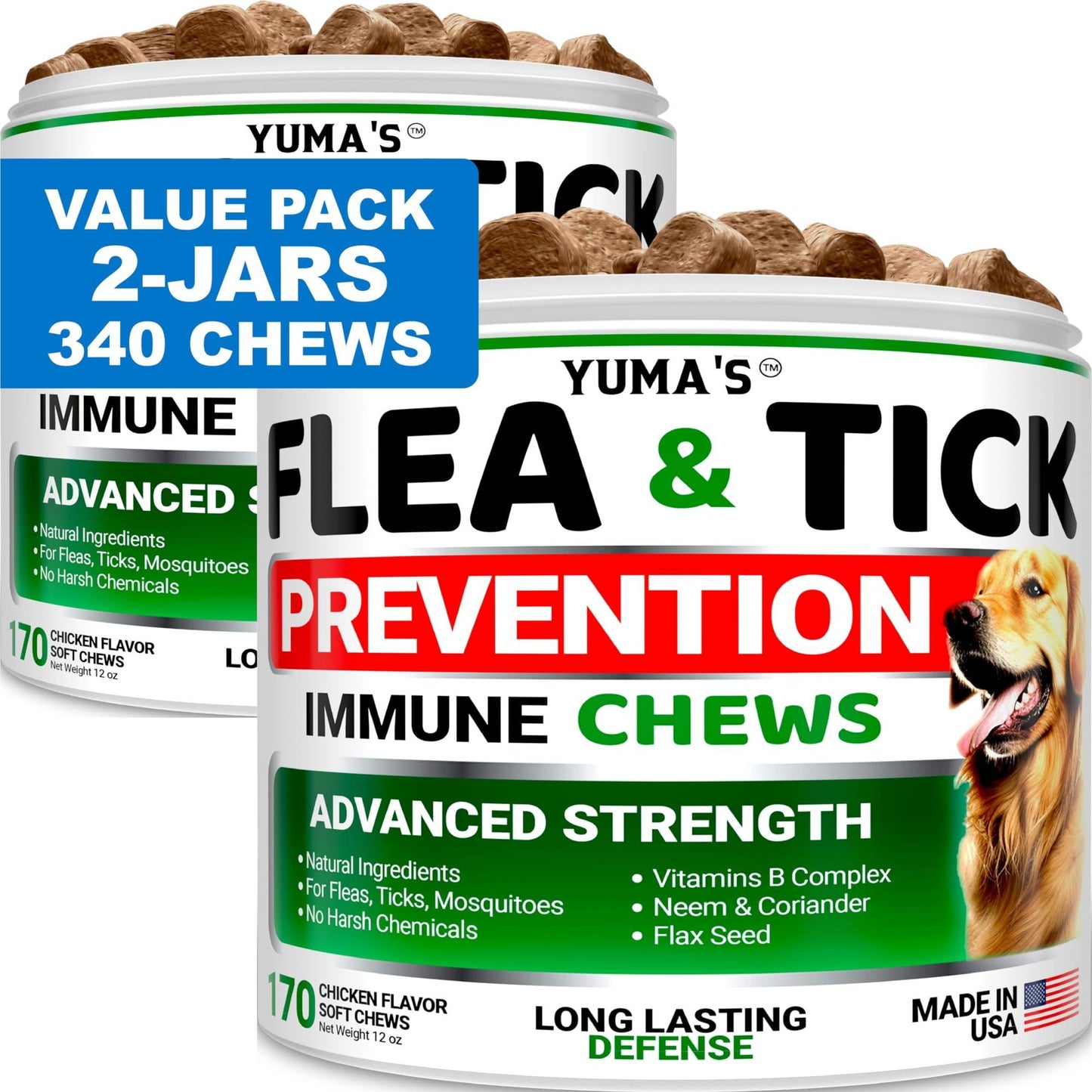2 Pack Flea and Tick Prevention for Dogs Chewables Natural Dog Flea and Tick Treatment Chewable Flea and Tick Chews for Dogs Soft Oral Flea Pills for Dogs All Breeds & Ages Made in USA
