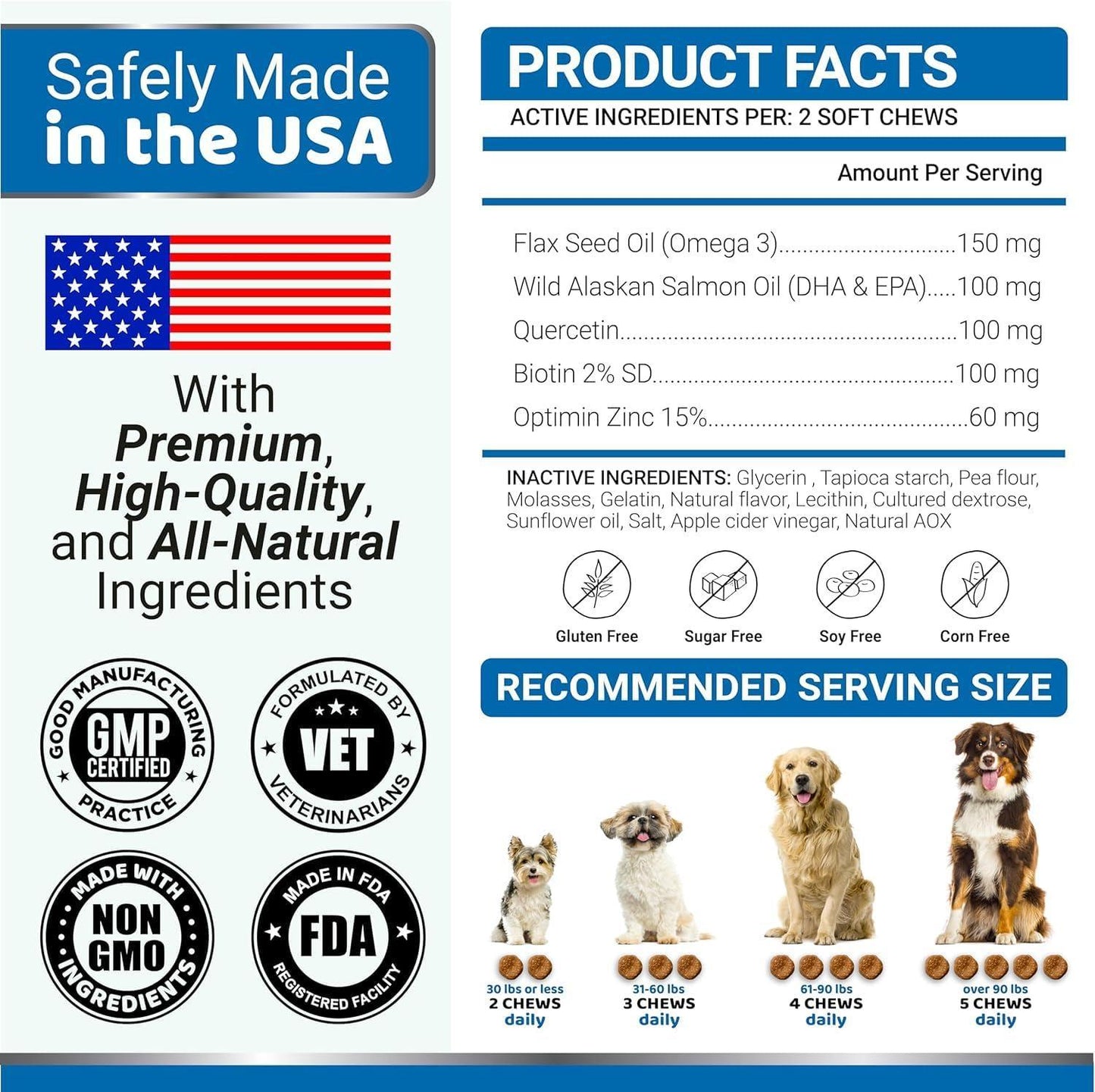 2 Pack Omega 3 Fish Oil for Dogs Skin and Coat Supplement Dry & Itchy Skin Relief Treatment Allergy Support Dog Anti Shedding Treats Shiny Coats EPA & DHA Salmon
