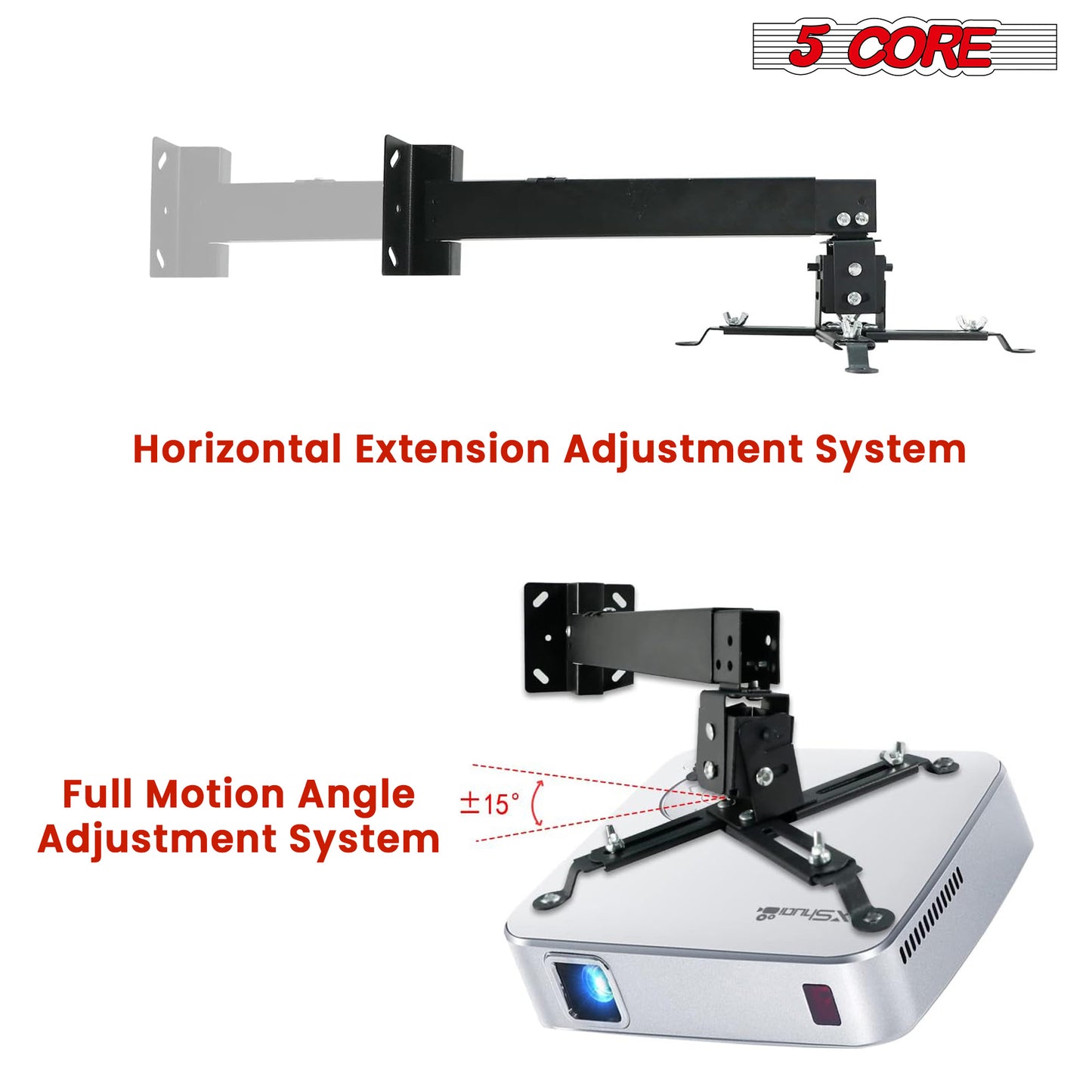 Projector Stabd HD Ceiling Mount Universal Black Extendable Bracket TILT Wall Mount Hanger Supports up to 40 lbs Mounting for Most Projectors Video - 5 Core PS 01 BLK