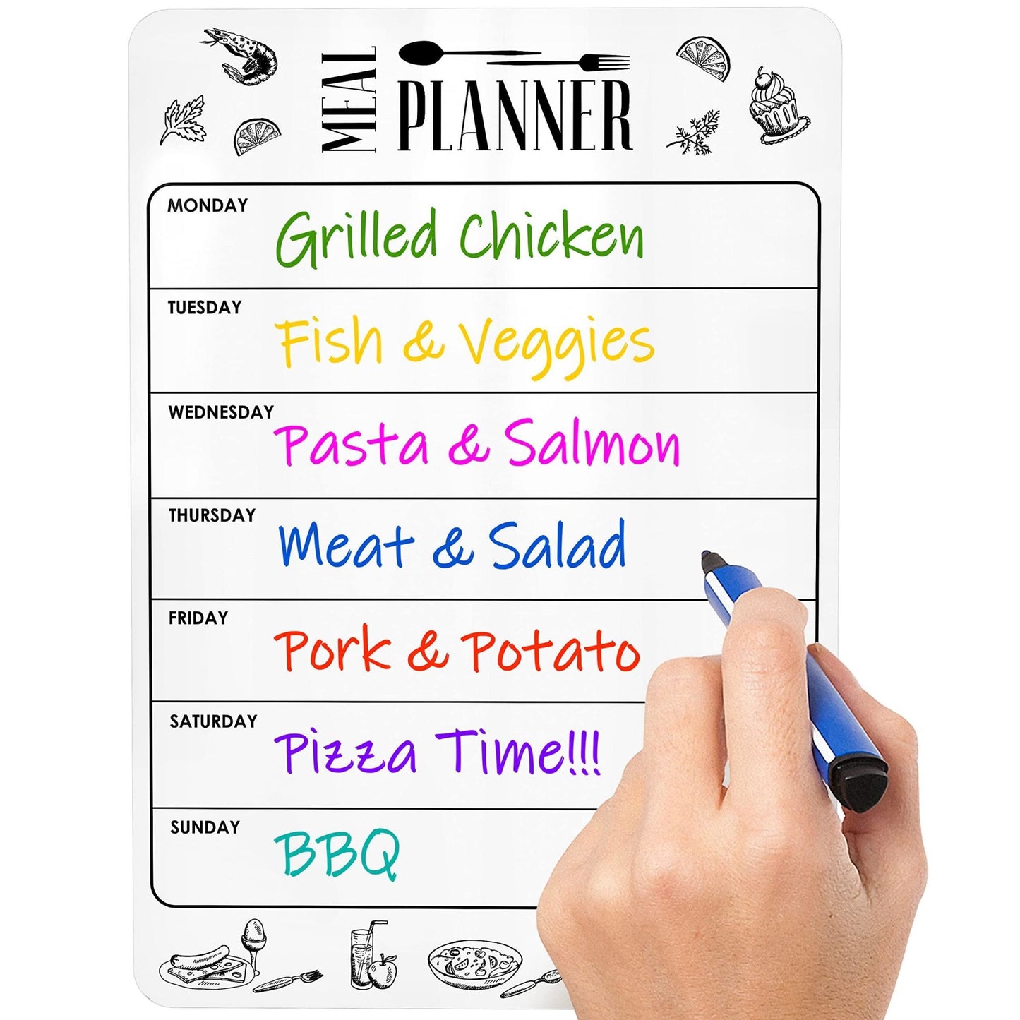 Magnetic Meal Planner for Refrigerator Dry Erase A4 Size Weekly Menu Board