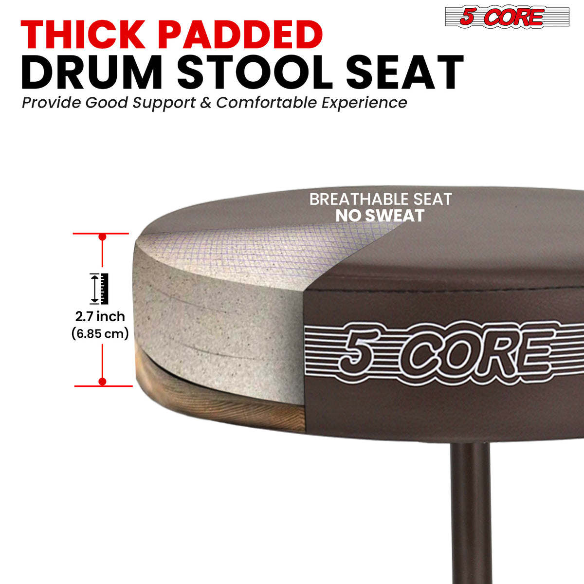 5Core Drum Throne Padded Guitar Stool Height Adjustable Drummer Seat Music Chair for Adults And Kids - DS 01