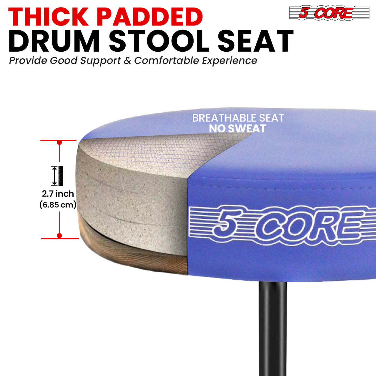 5Core Drum Throne Padded Guitar Stool Height Adjustable Drummer Seat Music Chair for Adults And Kids - DS 01