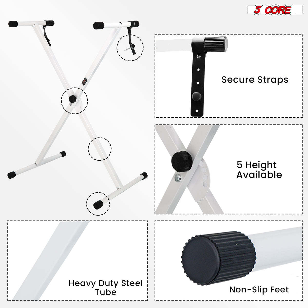 5 Core Keyboard Stand Adjustable Digital Electric Piano Synthesizer Music Stands For 61 76 88 Keys - KS 1X