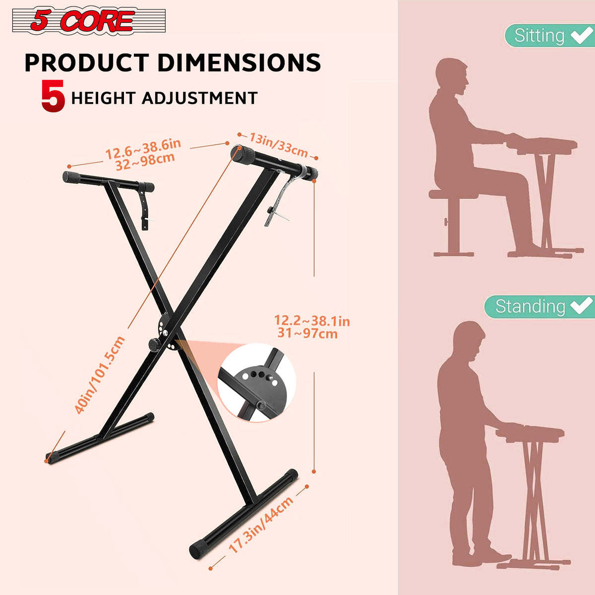 5 Core Keyboard Stand Adjustable Digital Electric Piano Synthesizer Music Stands For 61 76 88 Keys - KS 1X