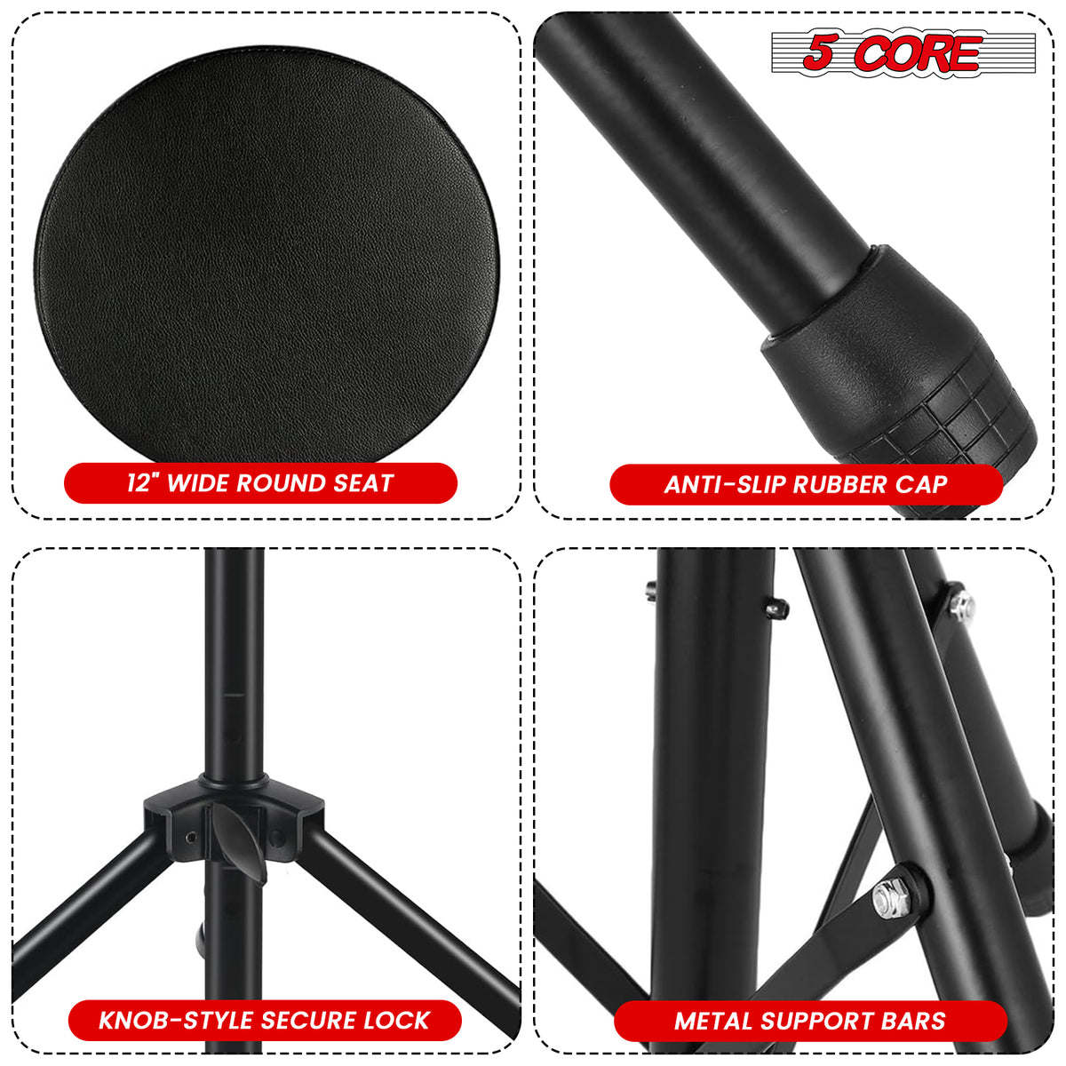 5Core Drum Throne Padded Guitar Stool Height Adjustable Drummer Seat Music Chair for Adults And Kids - DS 01