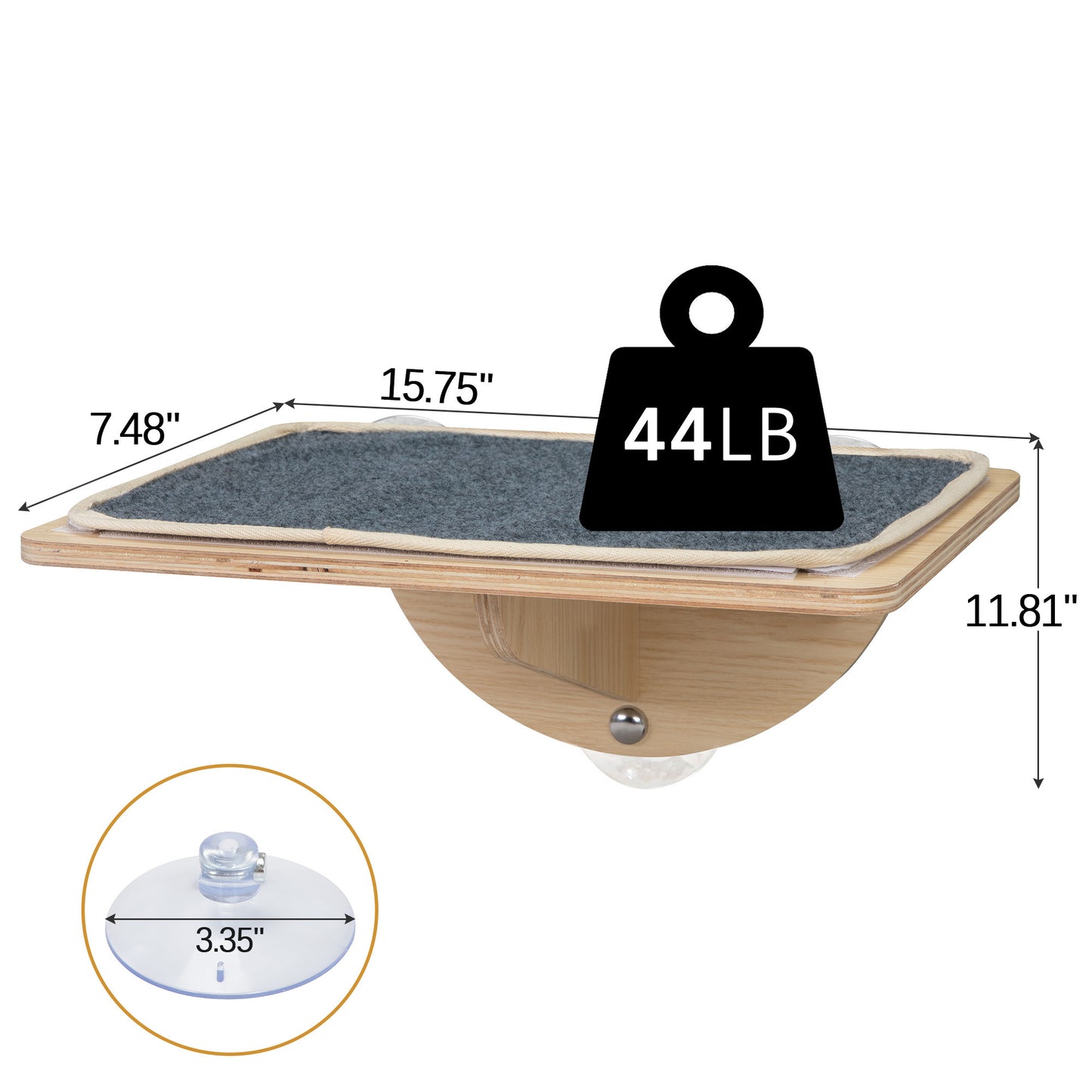 Indoor Cat Window Perch; Cat Hammock; Window-Mounted Cat Bed with Strong Suction Cups; Removable Felt; Two Installation Modes for Indoor Cats; Natural