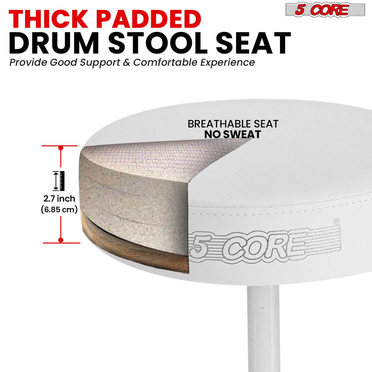 5Core Drum Throne Padded Guitar Stool Height Adjustable Drummer Seat Music Chair for Adults And Kids - DS 01