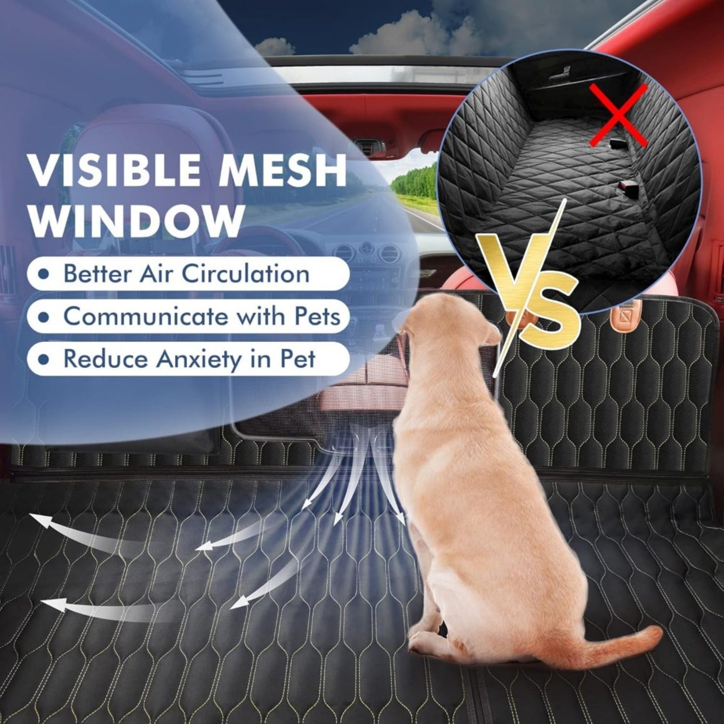 Dog Car Seat Cover for Back Seat, Back Seat Cover for Dogs, Scratchproof Car Hammock for Dogs with Mesh Window,Dog Seat Belt,Washable Pet Seat Cover for SUV/Cars/Trucks - Black