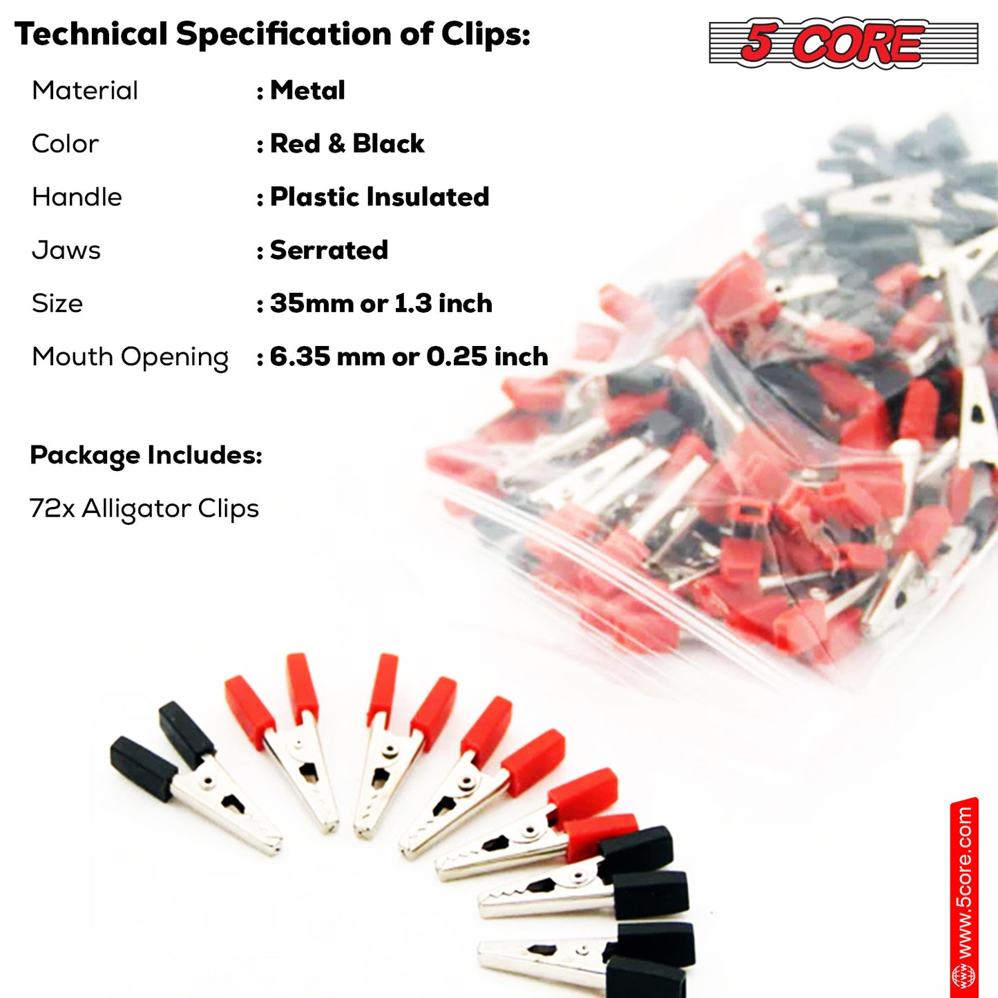 5 Core Alligator Clips Electrical Small Metal Battery Jumper Clamps Heavy Duty Insulated Gator Clip - ALLIGATOR 72 PCS