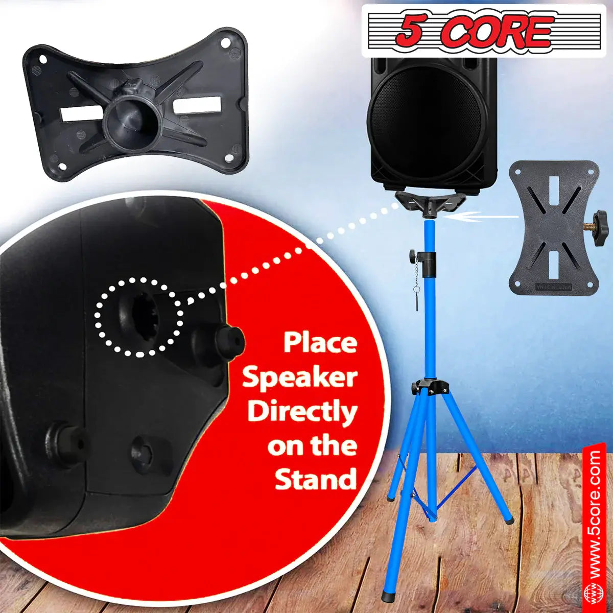 5 Core Speaker Stand Tripod Floor Tall Adjustable Up to 72 Inch DJ Studio Monitor Stands Pole Mount -- SS ECO 1PK WoB