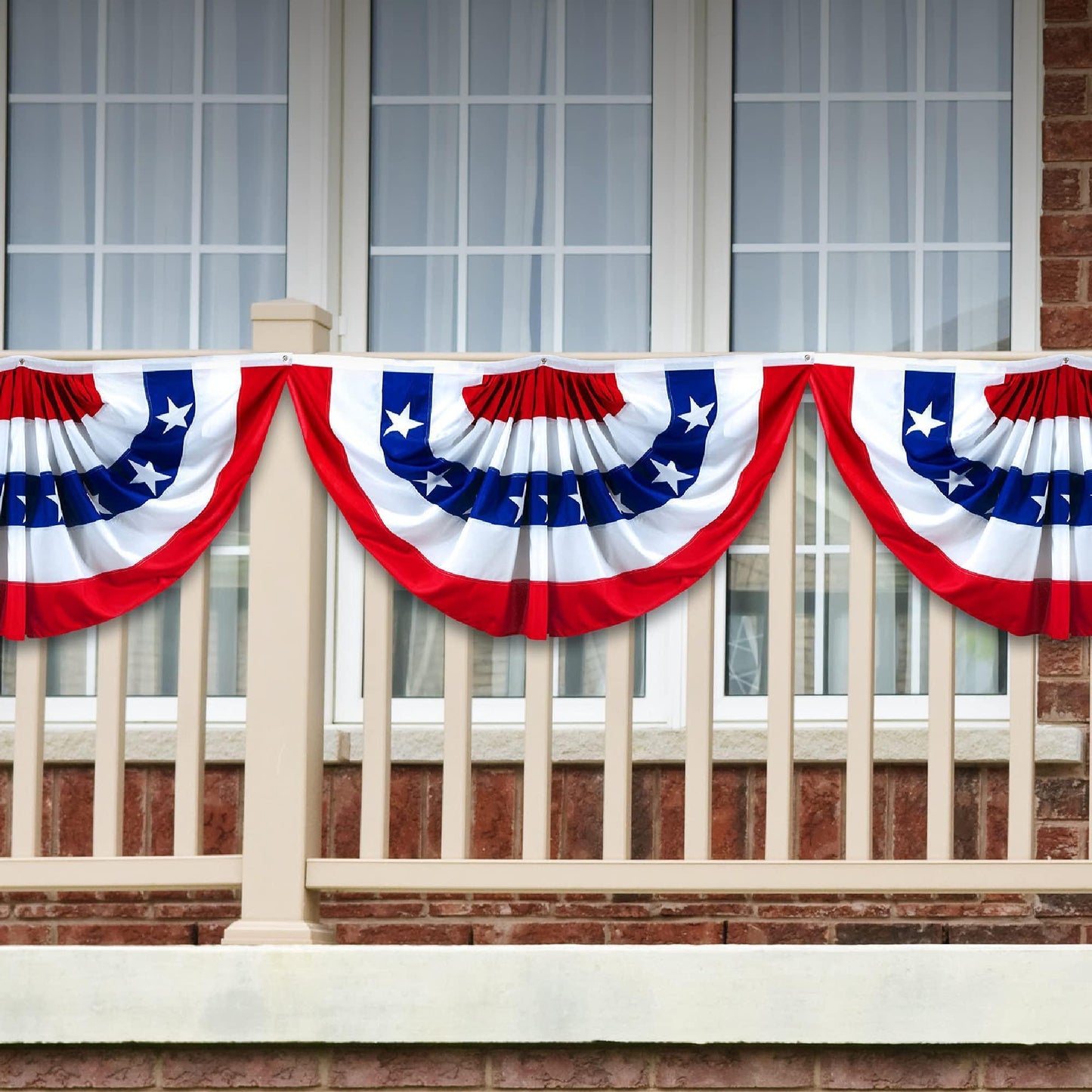 1 Pack USA Pleated Fan Flag 1.5x3 Feet American USA Bunting Decoration Flags PRINTED 150D Patriotic Stars and Stripes with Canvas Header and Brass Grommets