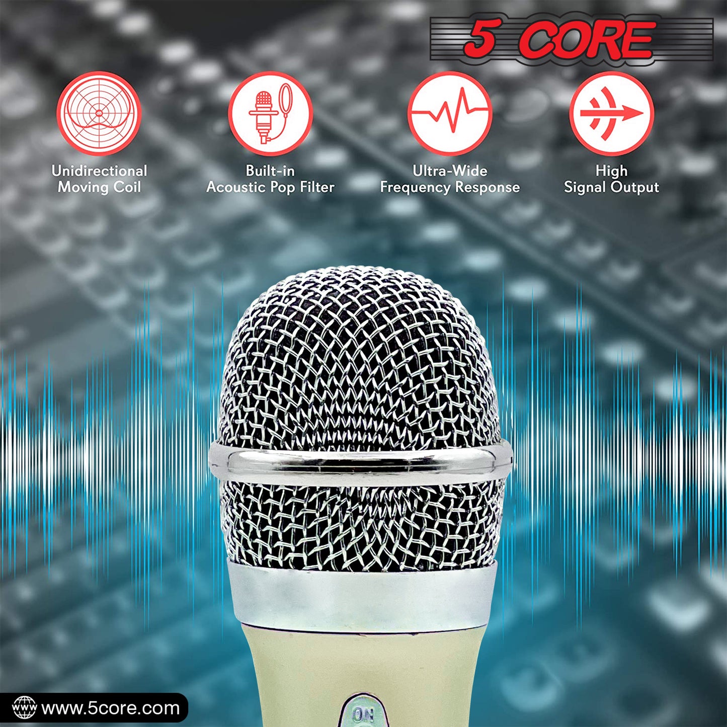 5 Core Microphone Pair XLR Dynamic Mic Karaoke Singing Handheld Microfono Wired Professional Unidirectional 1/4 Plug In Cord Connection for Vocal DJ Music - PM 286 WH