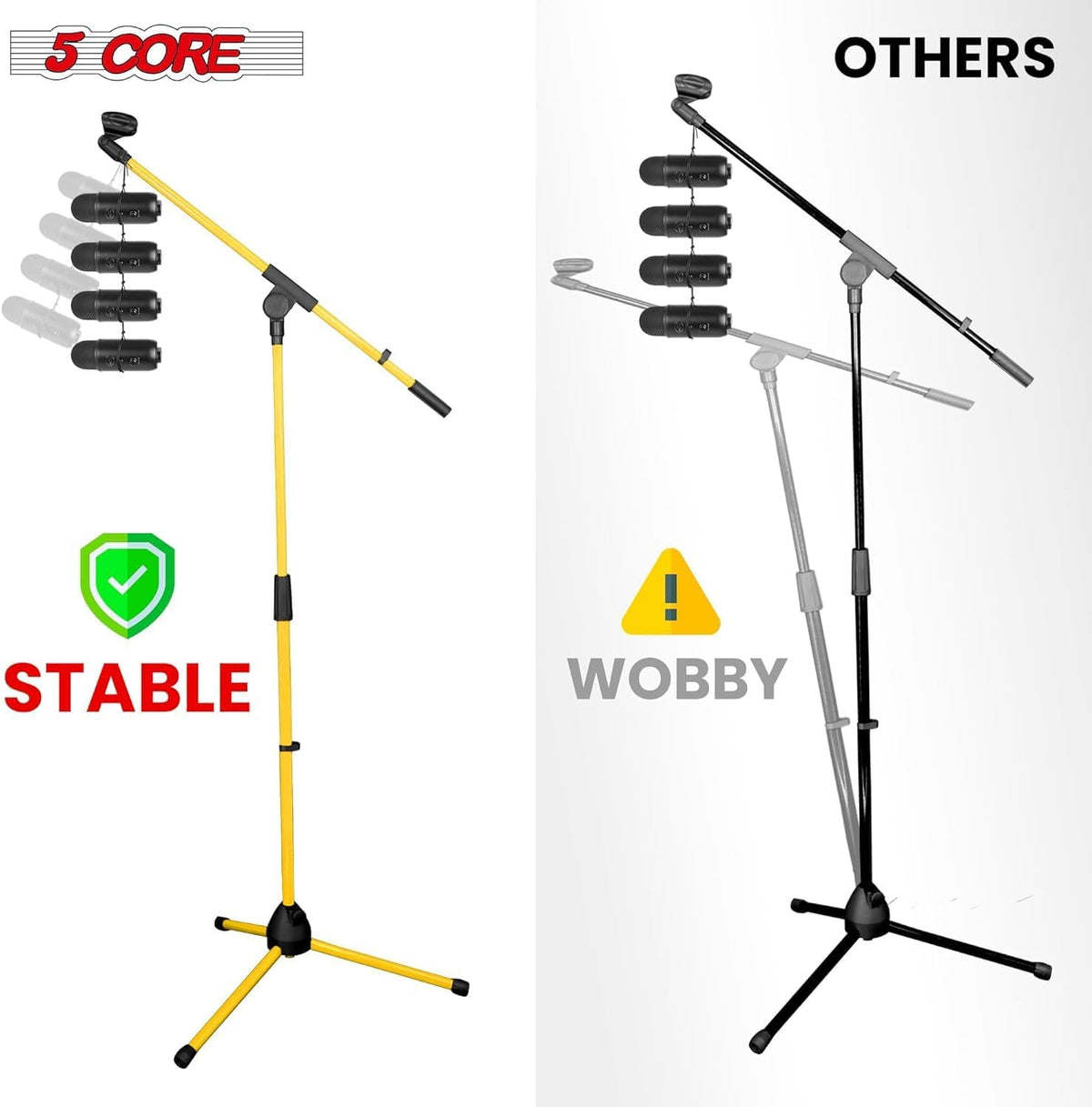5 Core Tripod Mic Stand Heavy Duty Height Adjustable Floor Microphone Boom Arm Pedestal Para Microfono for Singing On Stage Studio - MS 080 YLW