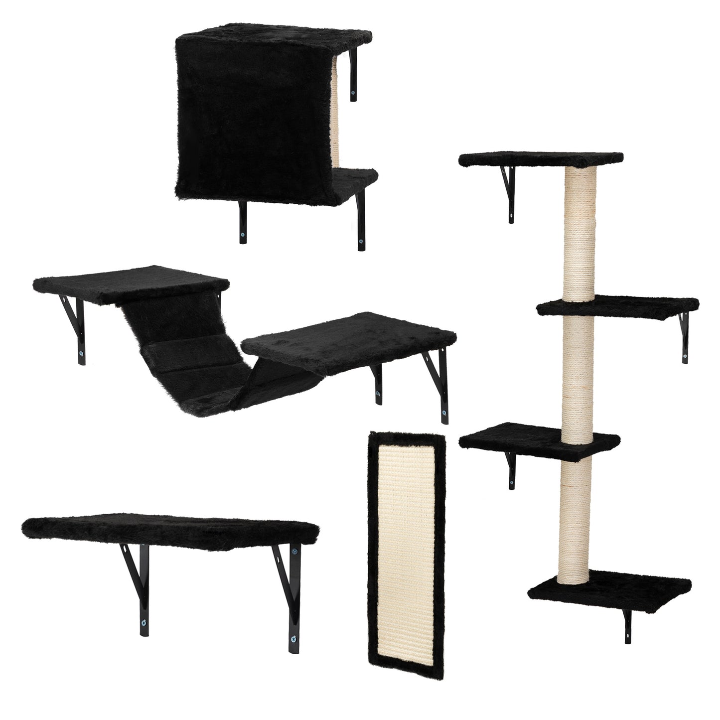 5 Pcs Wall Mounted Cat Climber Set; Floating Cat Shelves and Perches; Cat Activity Tree with Scratching Posts; Modern Cat Furniture