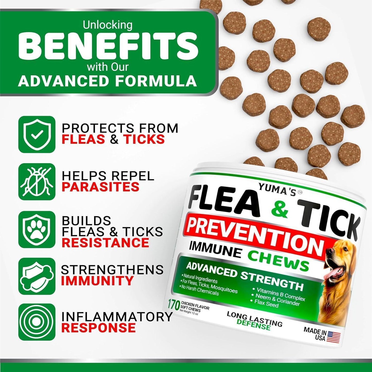 2 Pack Flea and Tick Prevention for Dogs Chewables Natural Dog Flea and Tick Treatment Chewable Flea and Tick Chews for Dogs Soft Oral Flea Pills for Dogs All Breeds & Ages Made in USA