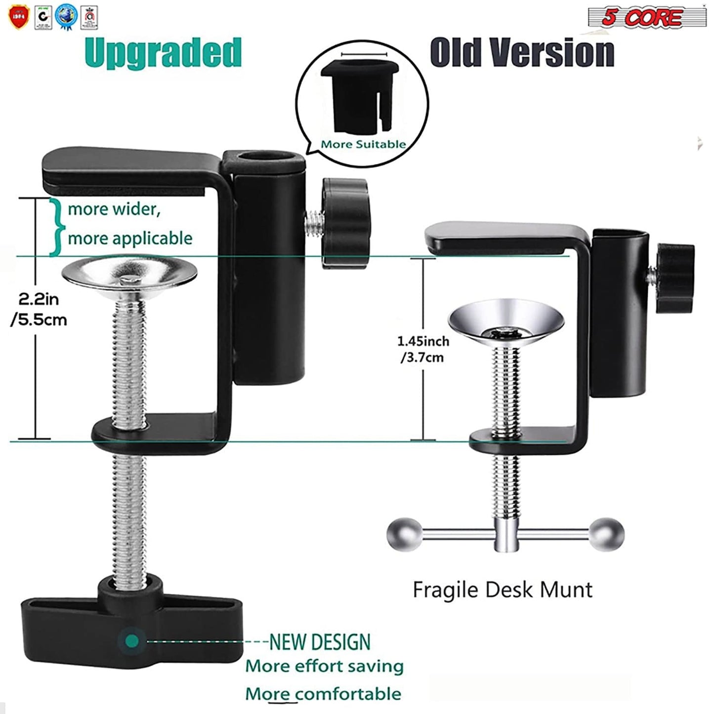 5 Core Mic Arm Adjustable Boom Microphone Stand Desk Mount Heavy Duty Brazo Para Microfono for Condenser Dynamic Mics - MS ARM BLU