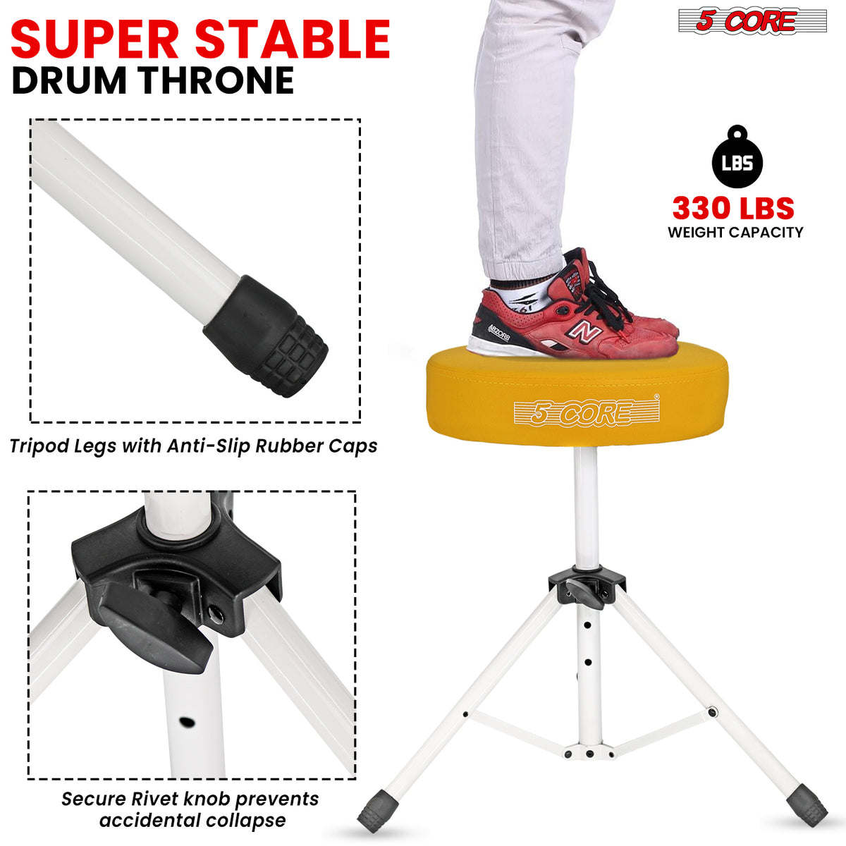 5Core Drum Throne Padded Guitar Stool Height Adjustable Drummer Seat Music Chair for Adults And Kids - DS 01