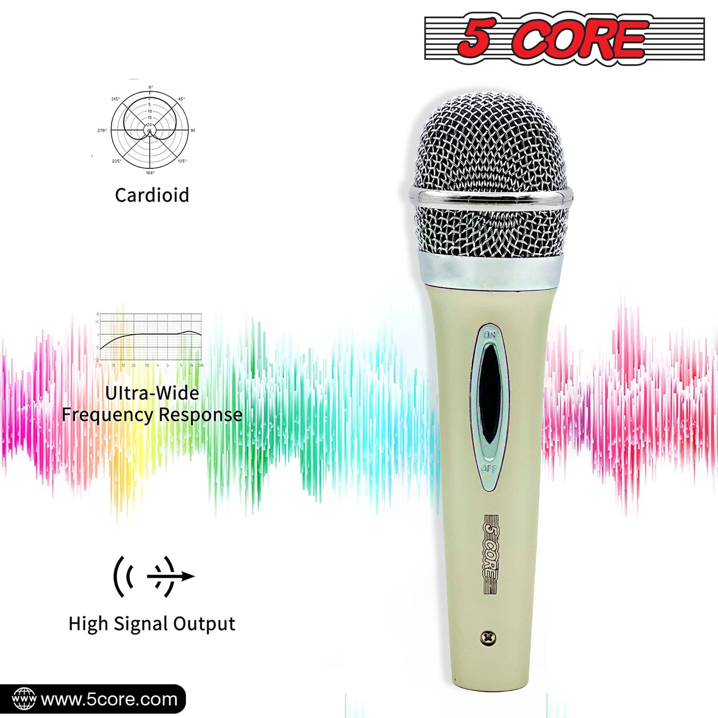 5 Core Microphone Pair XLR Dynamic Mic Karaoke Singing Handheld Microfono Wired Professional Unidirectional 1/4 Plug In Cord Connection for Vocal DJ Music - PM 286 WH