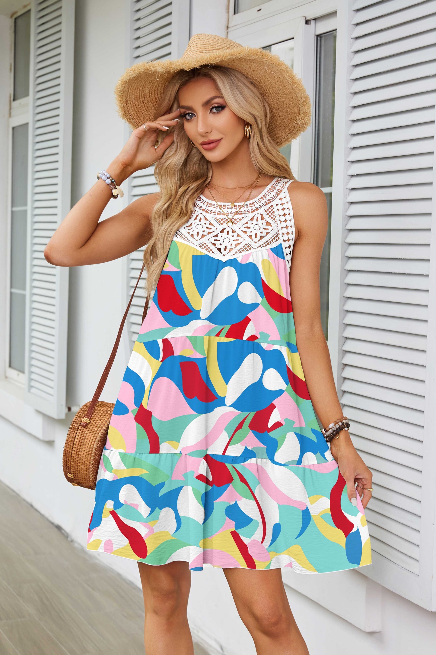 2024 women boho halter mini dress