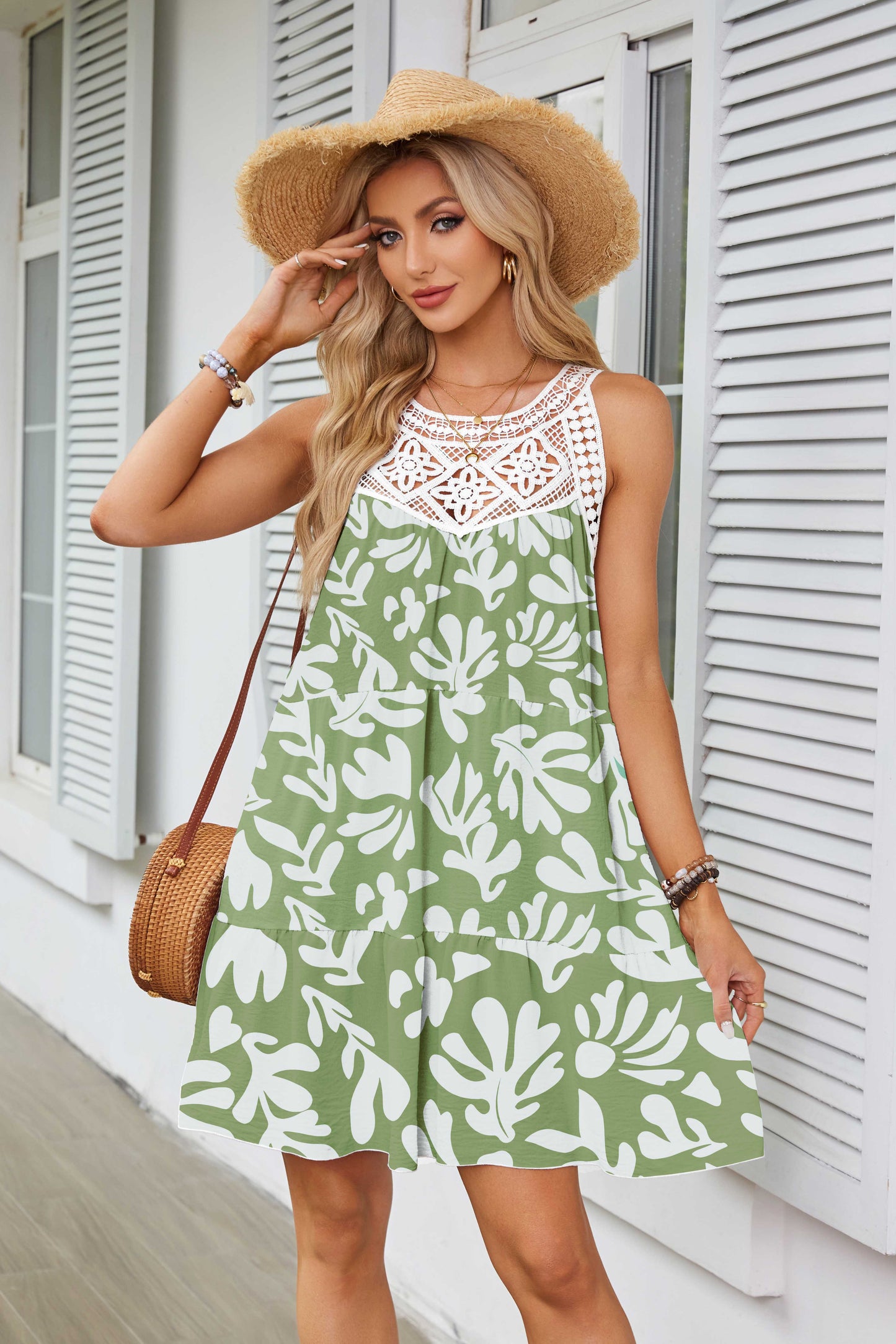 2024 women boho halter mini dress