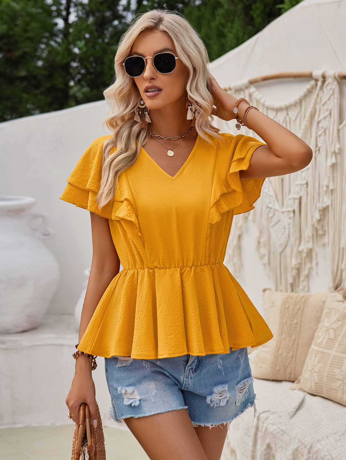 Galocmo Women's Summer V-Neck Top