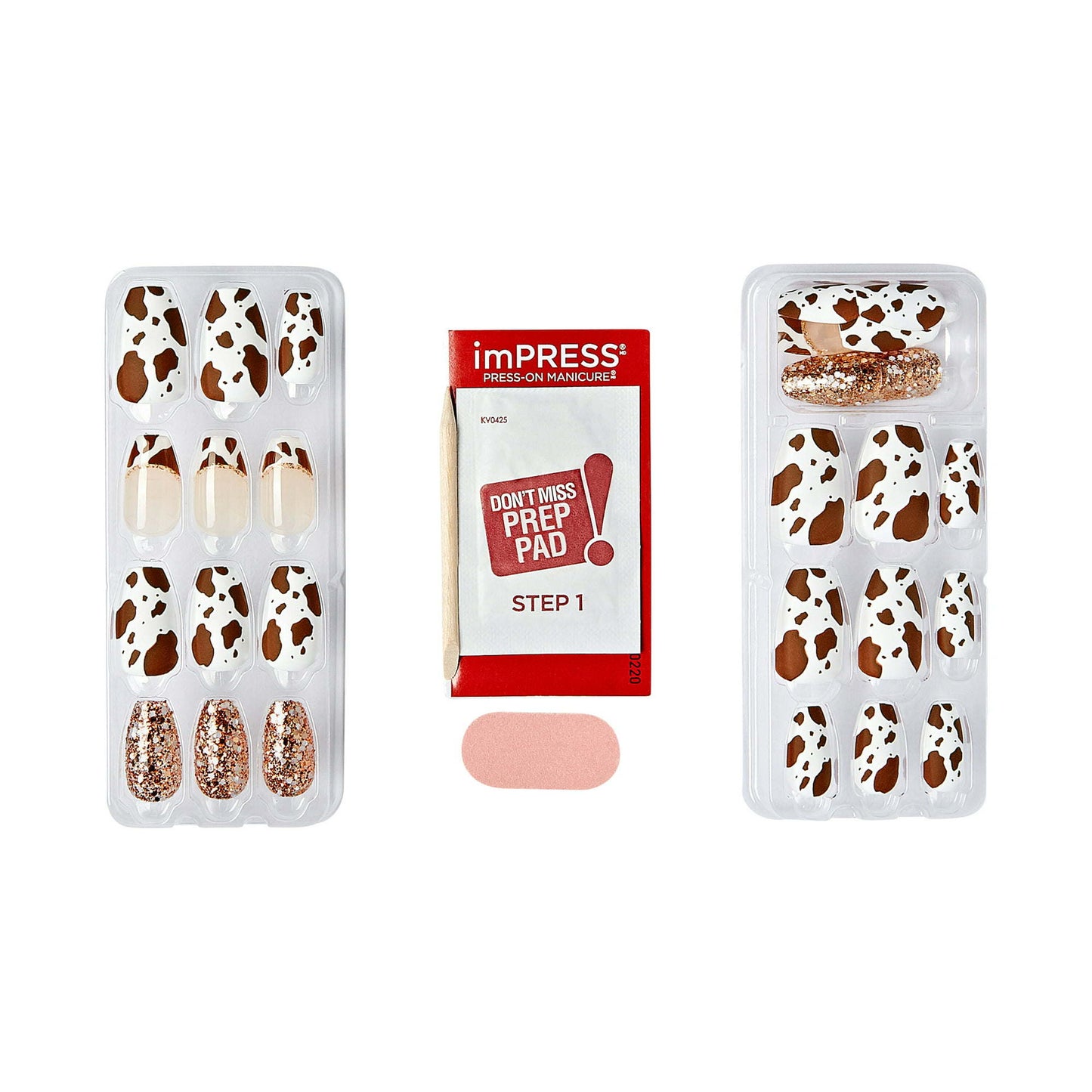 KISS imPRESS Medium Coffin Gel Press-On Nails, Matte Medium Brown , 30 Pieces