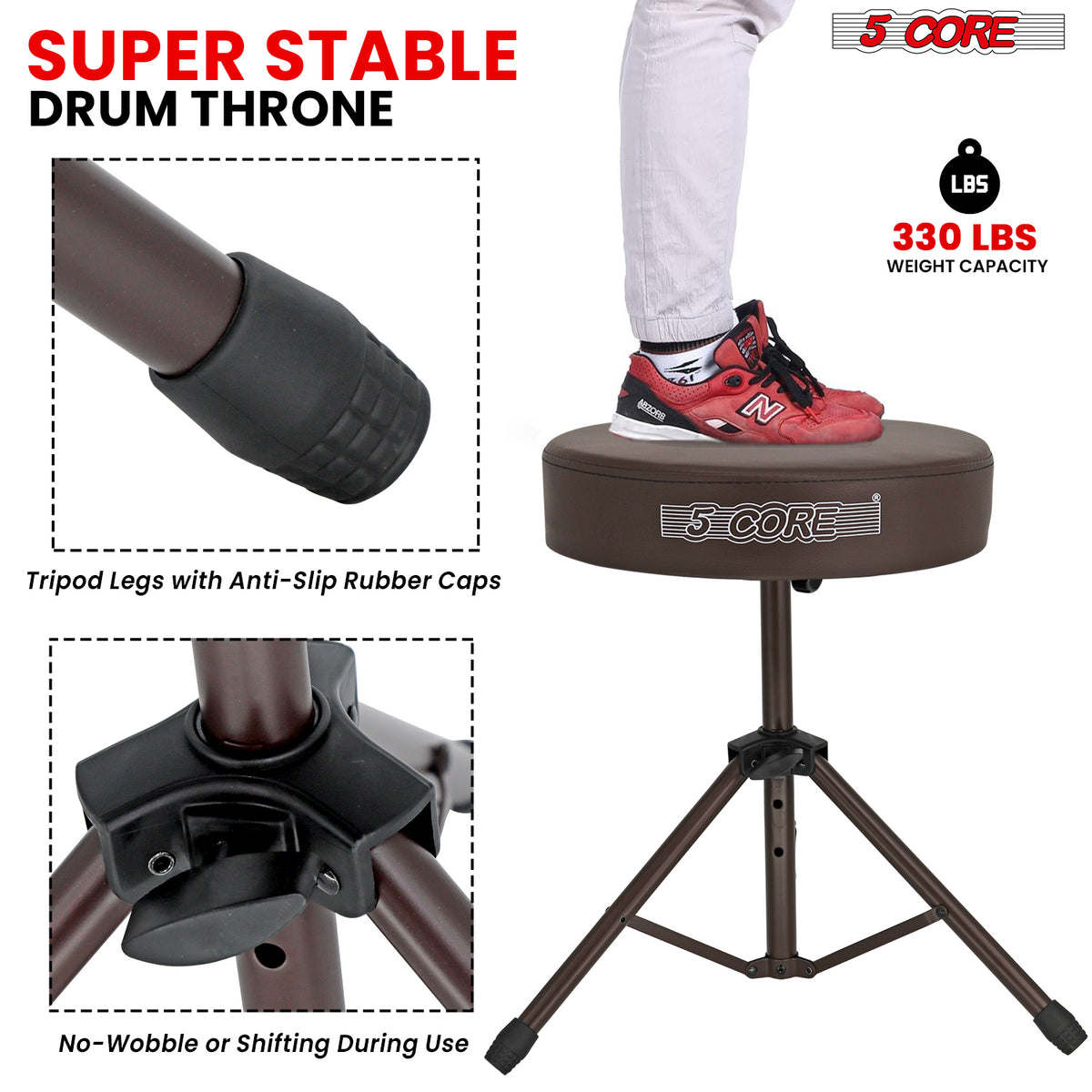5Core Drum Throne Padded Guitar Stool Height Adjustable Drummer Seat Music Chair for Adults And Kids - DS 01