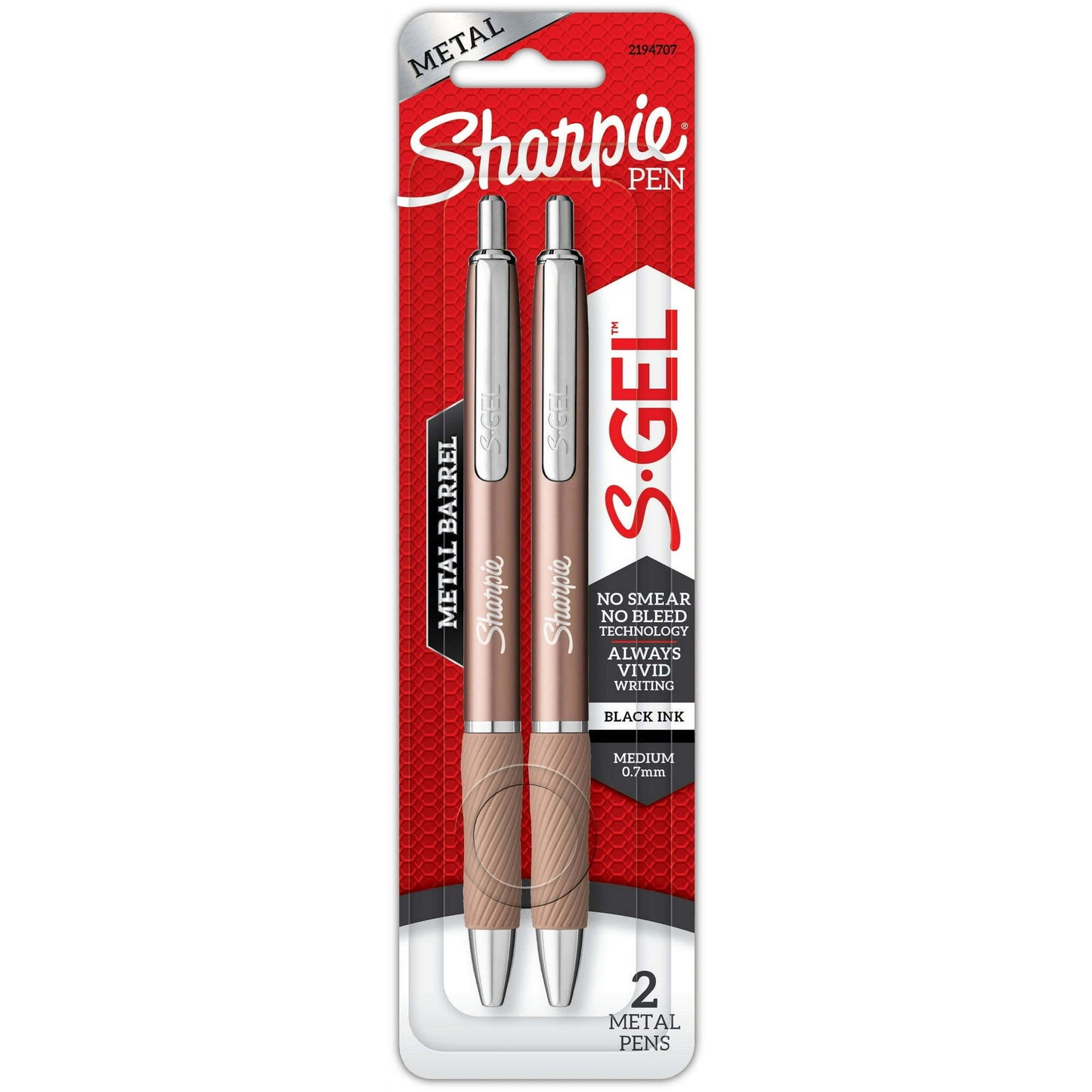Sharpie S-Gel Pen, Metal Barrel, Medium Point (0.7mm), 2-Pack
