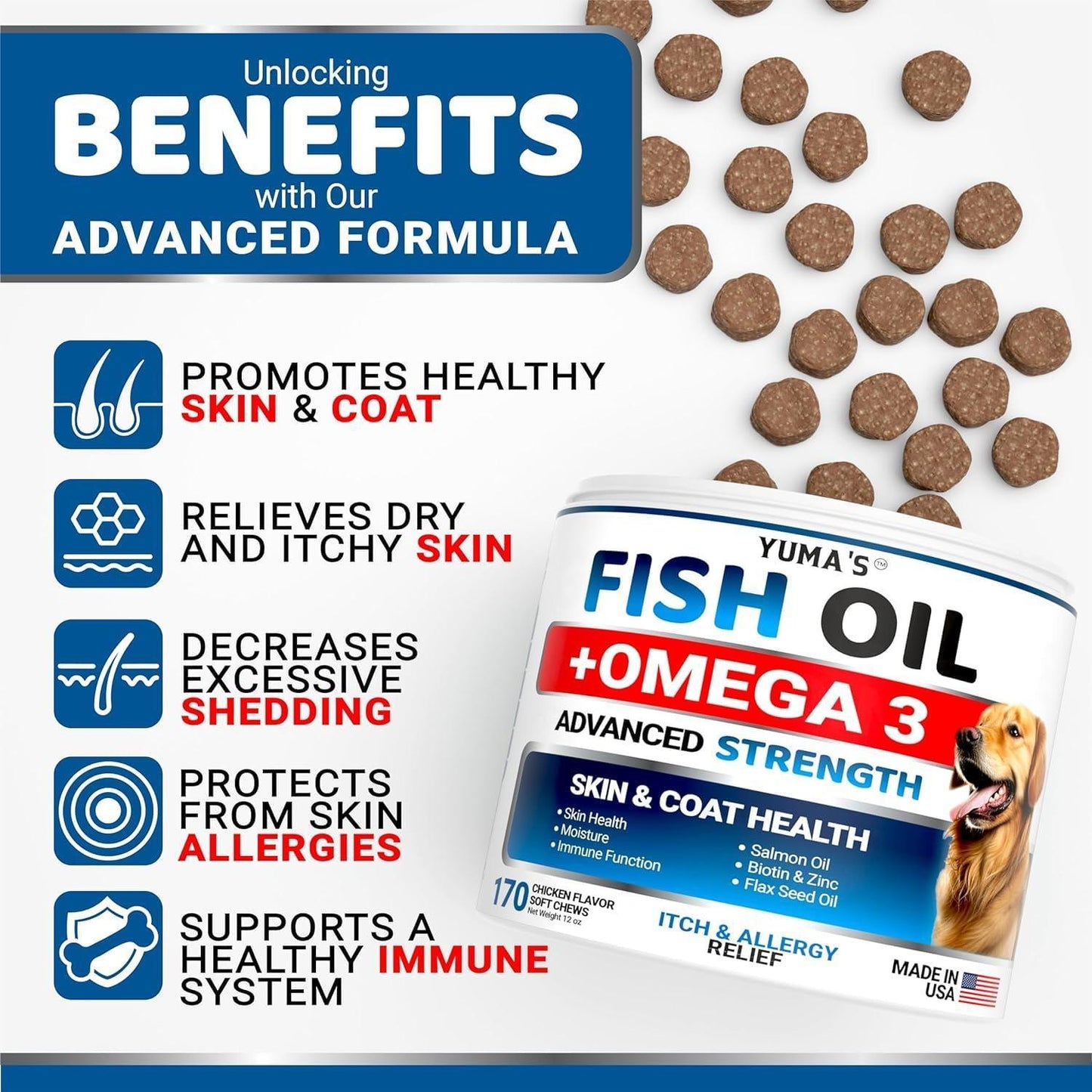 2 Pack Omega 3 Fish Oil for Dogs Skin and Coat Supplement Dry & Itchy Skin Relief Treatment Allergy Support Dog Anti Shedding Treats Shiny Coats EPA & DHA Salmon