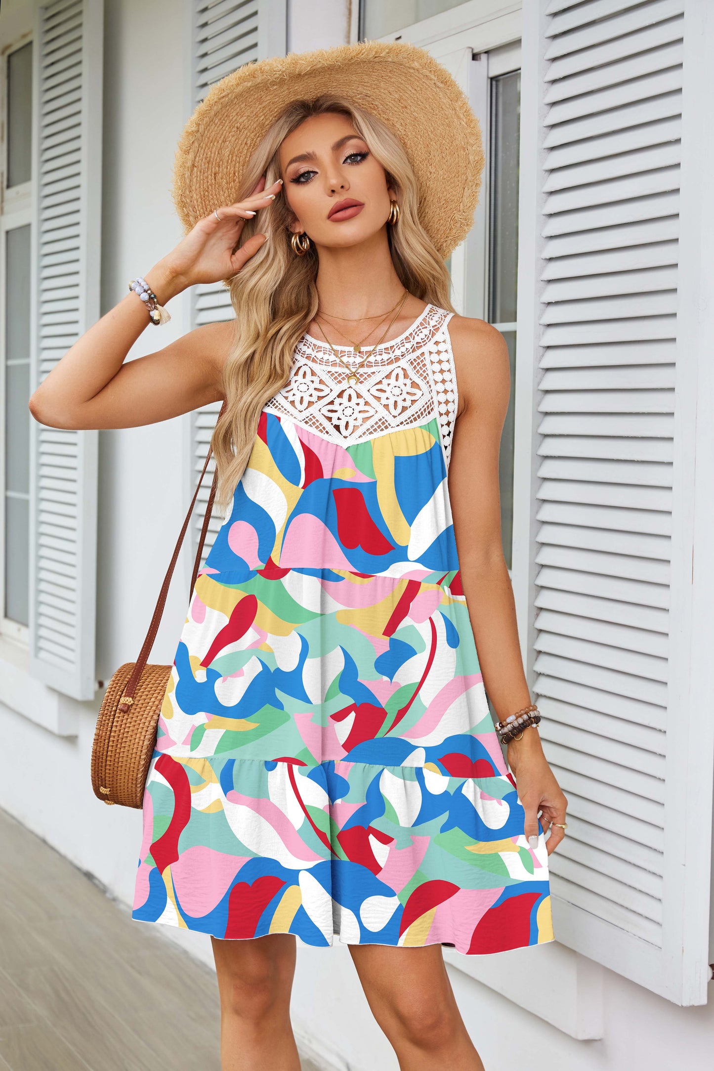 2024 women boho halter mini dress